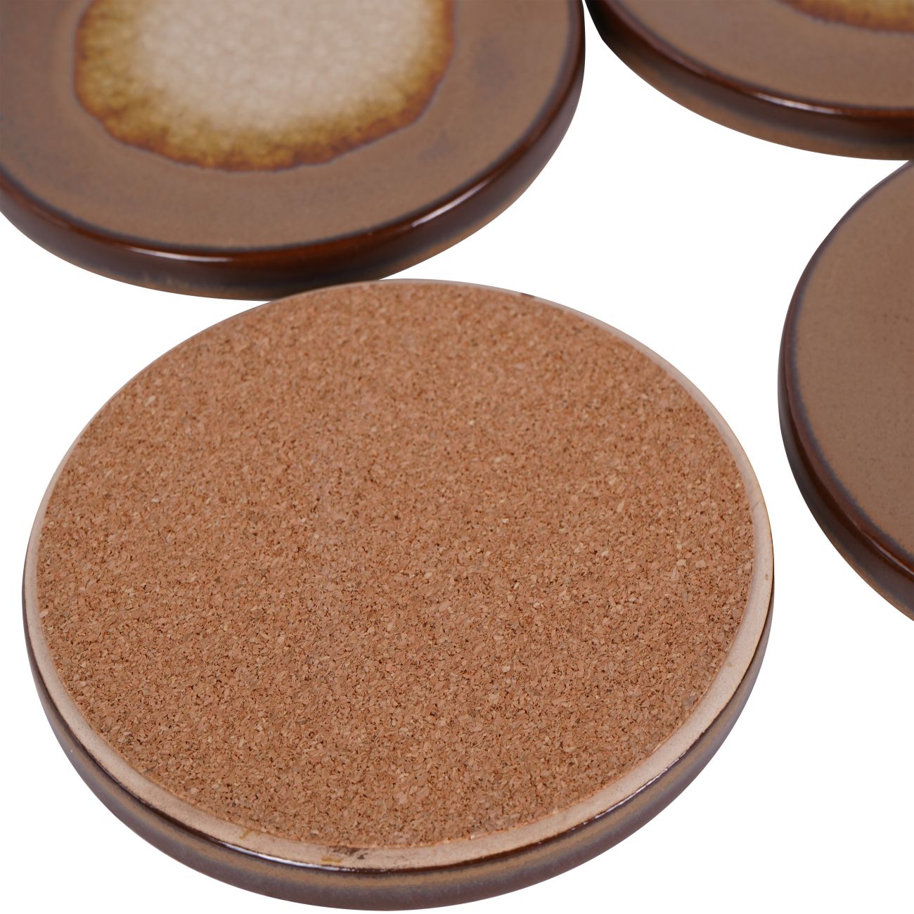 Set of 4 Reactive Glazed Medway Ochre Round Coasters
